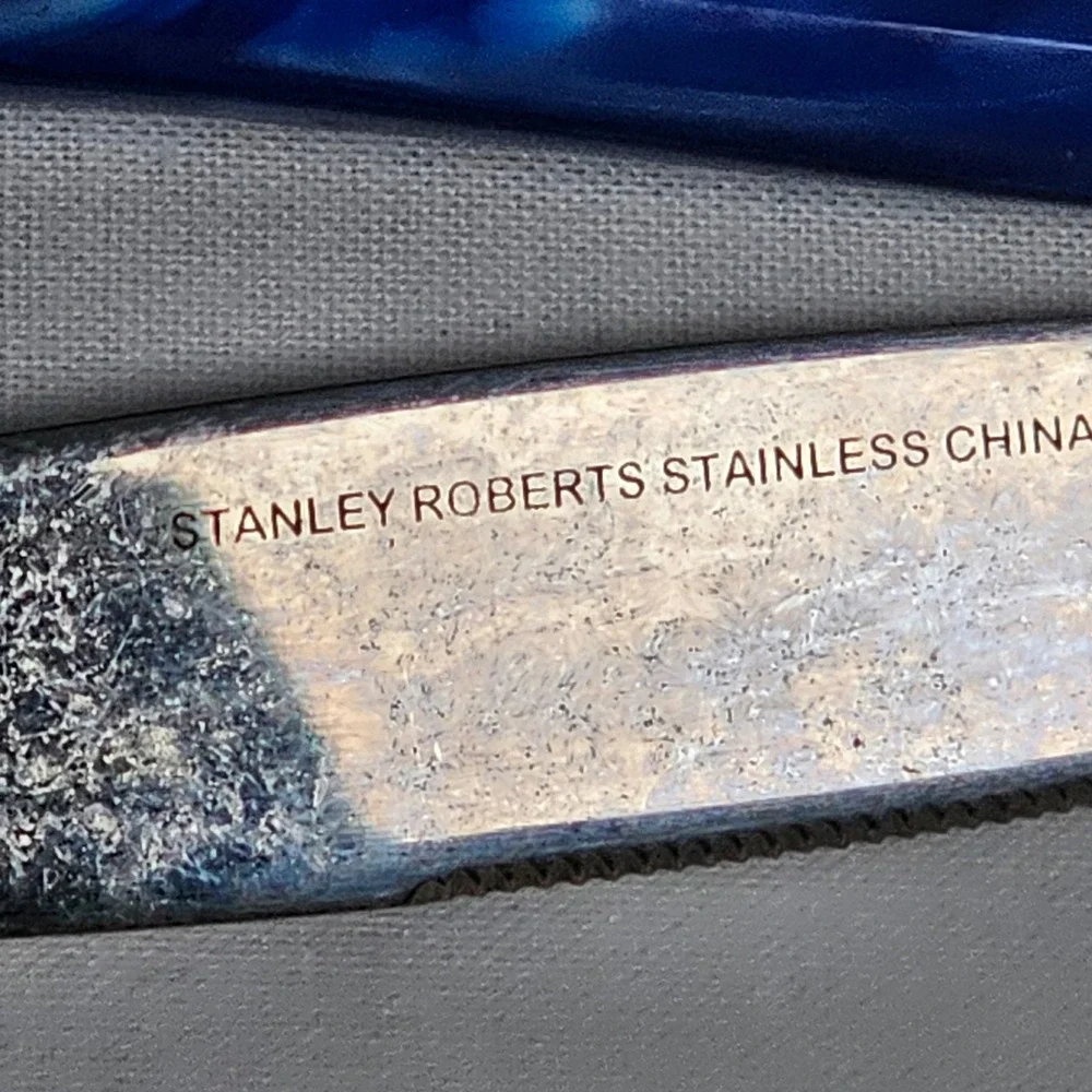 Stanley Roberts 20pc Flatware Set Blue Marbled Resin Handle 18/10 Stainless